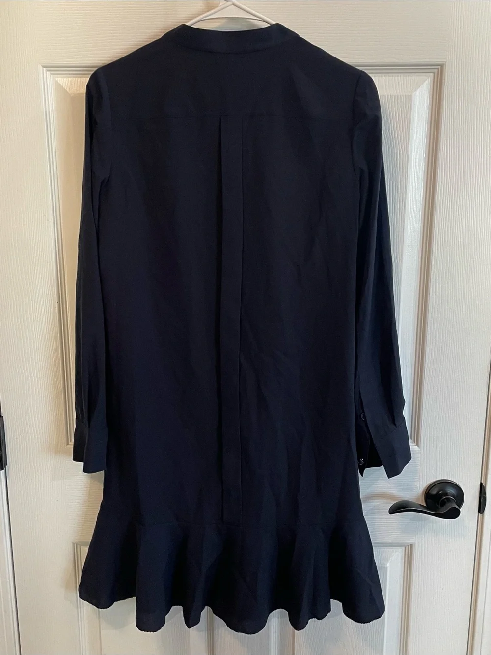 Tory Burch Jane Shirt Dress Size 0 Navy Blue Ruffle Crepe de Chine $425
